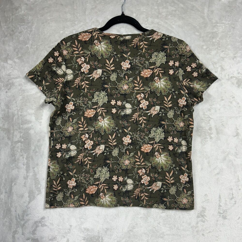 White Stag Floral Granola Girl Outdoor V Neck Short Sleeve Shirt Sz L Green - Picture 4 of 6